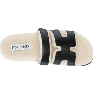 Steve Madden Black and Cream Slide Sandals